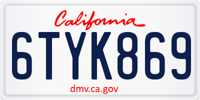 CA license plate 6TYK869