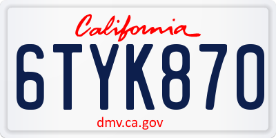CA license plate 6TYK870