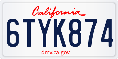 CA license plate 6TYK874