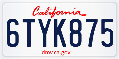 CA license plate 6TYK875