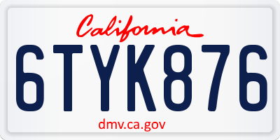 CA license plate 6TYK876