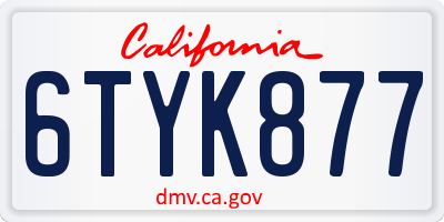 CA license plate 6TYK877