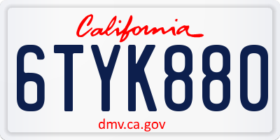 CA license plate 6TYK880