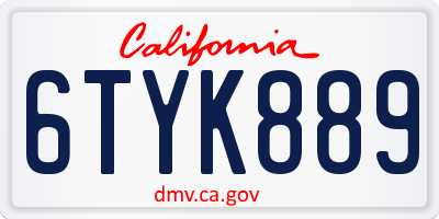 CA license plate 6TYK889
