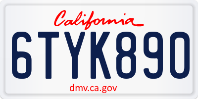 CA license plate 6TYK890