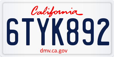 CA license plate 6TYK892