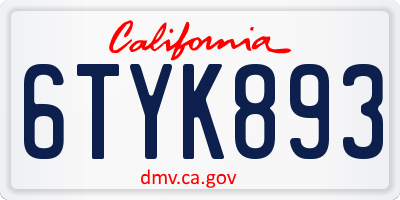 CA license plate 6TYK893