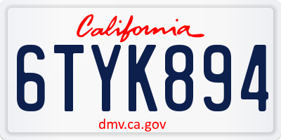 CA license plate 6TYK894