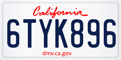 CA license plate 6TYK896