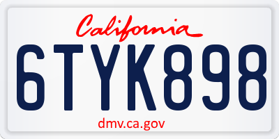 CA license plate 6TYK898
