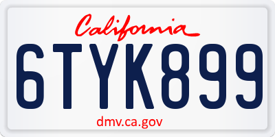 CA license plate 6TYK899