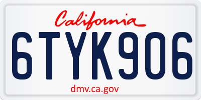 CA license plate 6TYK906