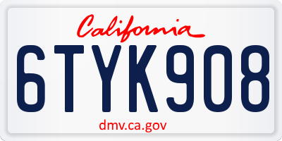 CA license plate 6TYK908