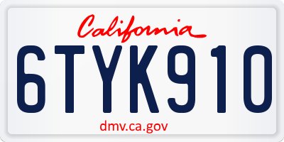 CA license plate 6TYK910