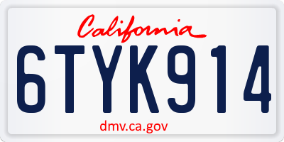 CA license plate 6TYK914