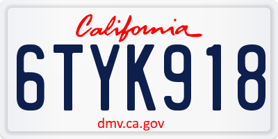CA license plate 6TYK918
