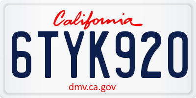 CA license plate 6TYK920