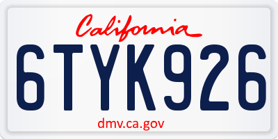CA license plate 6TYK926