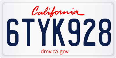 CA license plate 6TYK928