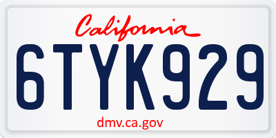 CA license plate 6TYK929