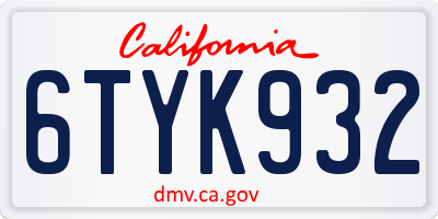 CA license plate 6TYK932