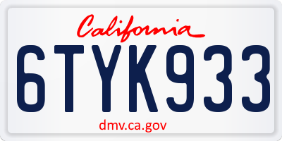 CA license plate 6TYK933