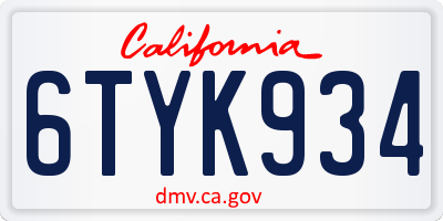 CA license plate 6TYK934