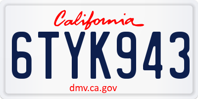 CA license plate 6TYK943