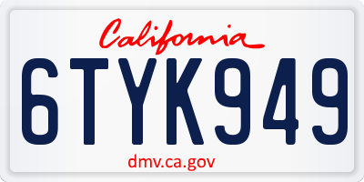 CA license plate 6TYK949