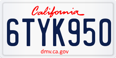 CA license plate 6TYK950