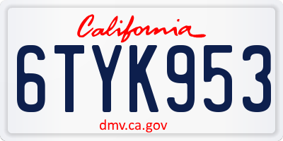 CA license plate 6TYK953