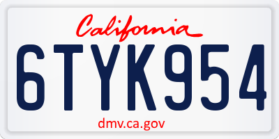 CA license plate 6TYK954