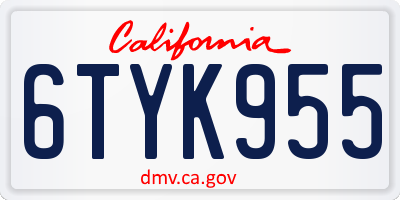 CA license plate 6TYK955
