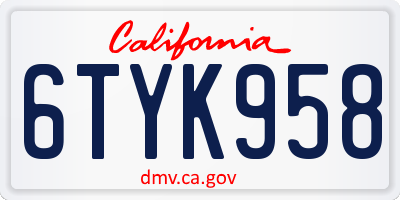 CA license plate 6TYK958