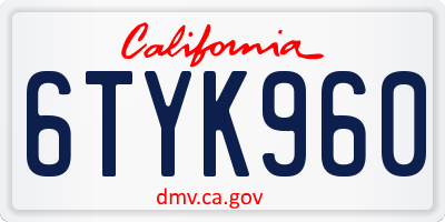 CA license plate 6TYK960