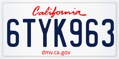 CA license plate 6TYK963