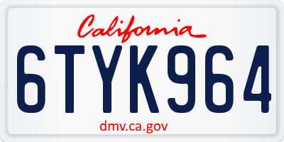 CA license plate 6TYK964