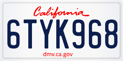 CA license plate 6TYK968