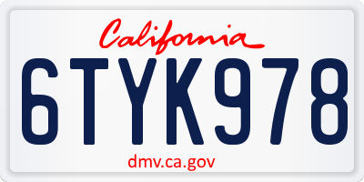 CA license plate 6TYK978