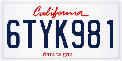 CA license plate 6TYK981