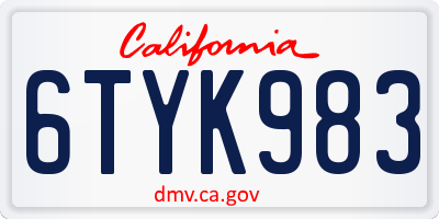 CA license plate 6TYK983