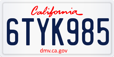 CA license plate 6TYK985