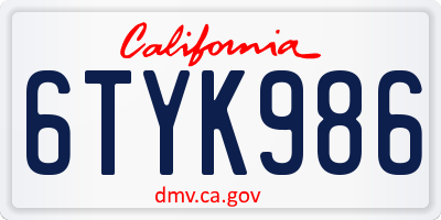 CA license plate 6TYK986