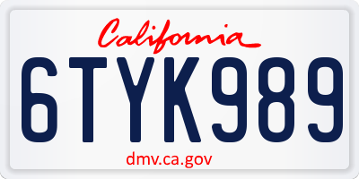 CA license plate 6TYK989