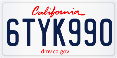 CA license plate 6TYK990