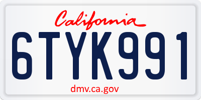 CA license plate 6TYK991