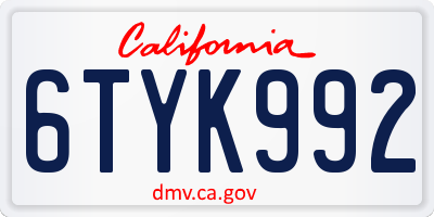 CA license plate 6TYK992
