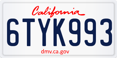 CA license plate 6TYK993