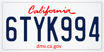 CA license plate 6TYK994