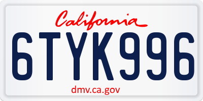 CA license plate 6TYK996